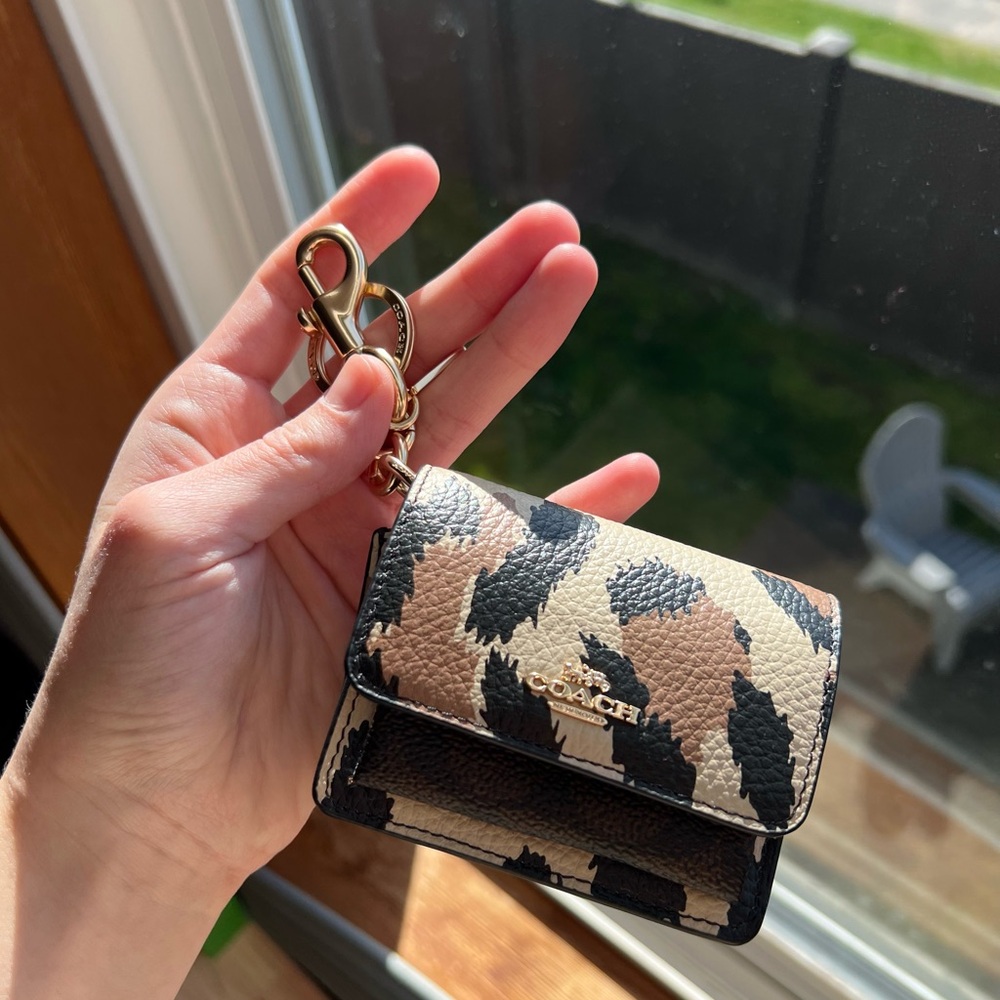 NWT Coach Klare Bag Charm Leopard Print Leather Key Pouch card case